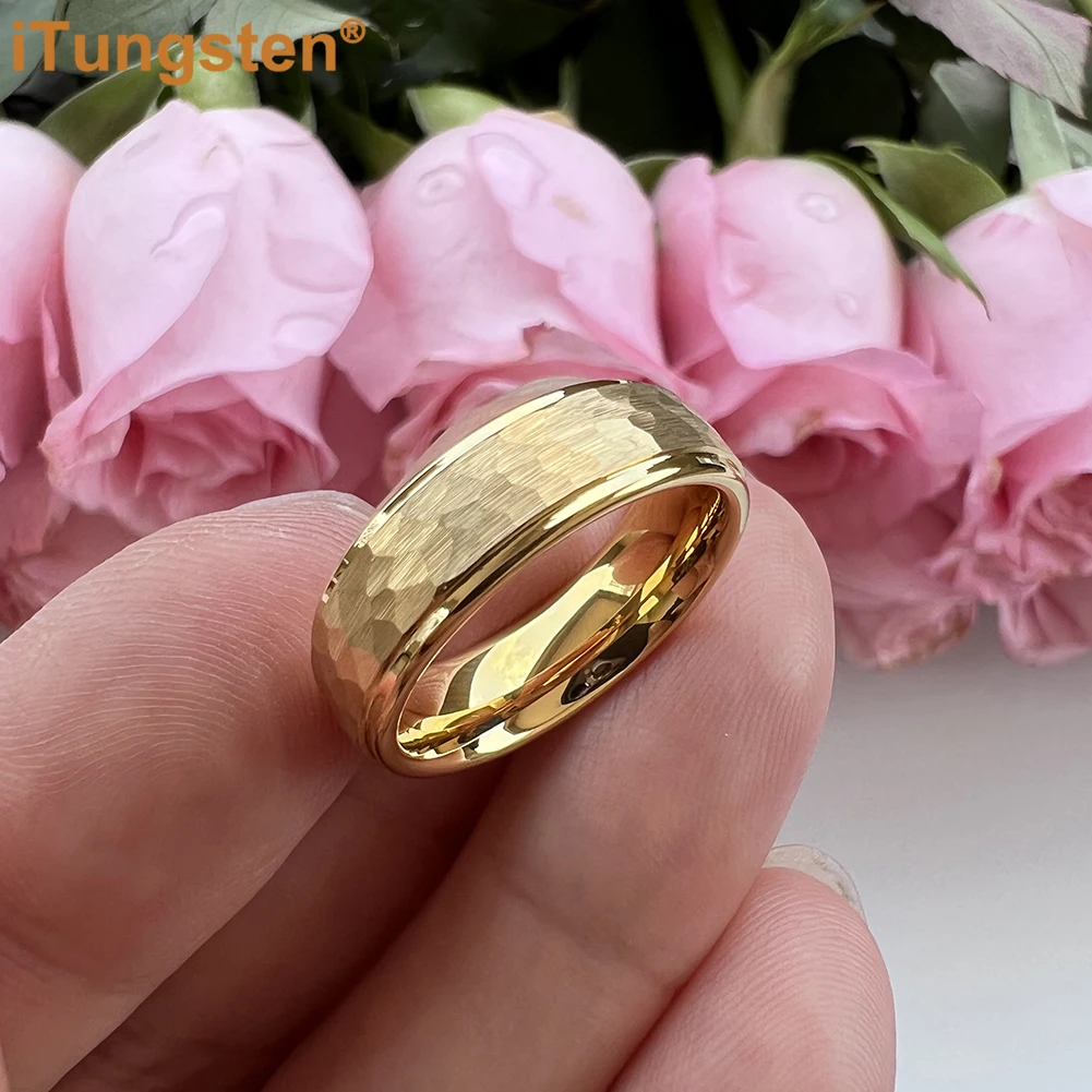 ITungsten 6 مللي متر 8 مللي متر الرجال النساء التنغستن خاتم الخطوبة العصرية مجوهرات نغمتين حواف متدرجة مطروق النهاية الراحة صالح #6