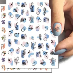 3d Nail Art Decals Morandi Color Painting Geometry Line Faces Palm Leaves Adhesive Sliders Nail Stickers For Nail Manicure