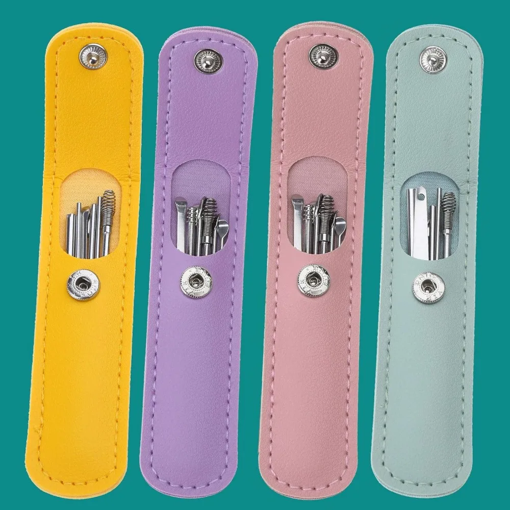 2 Sets Ear Wax Removal Tool Kit, 6 Pcs Stainless Steel Ear Pick Cleaning Tools with Pastel Leather Storage Pouch, Portable Reusable Ear Cleaner Spiral Ear Wax Remover Set for Home Personal Ear Care
