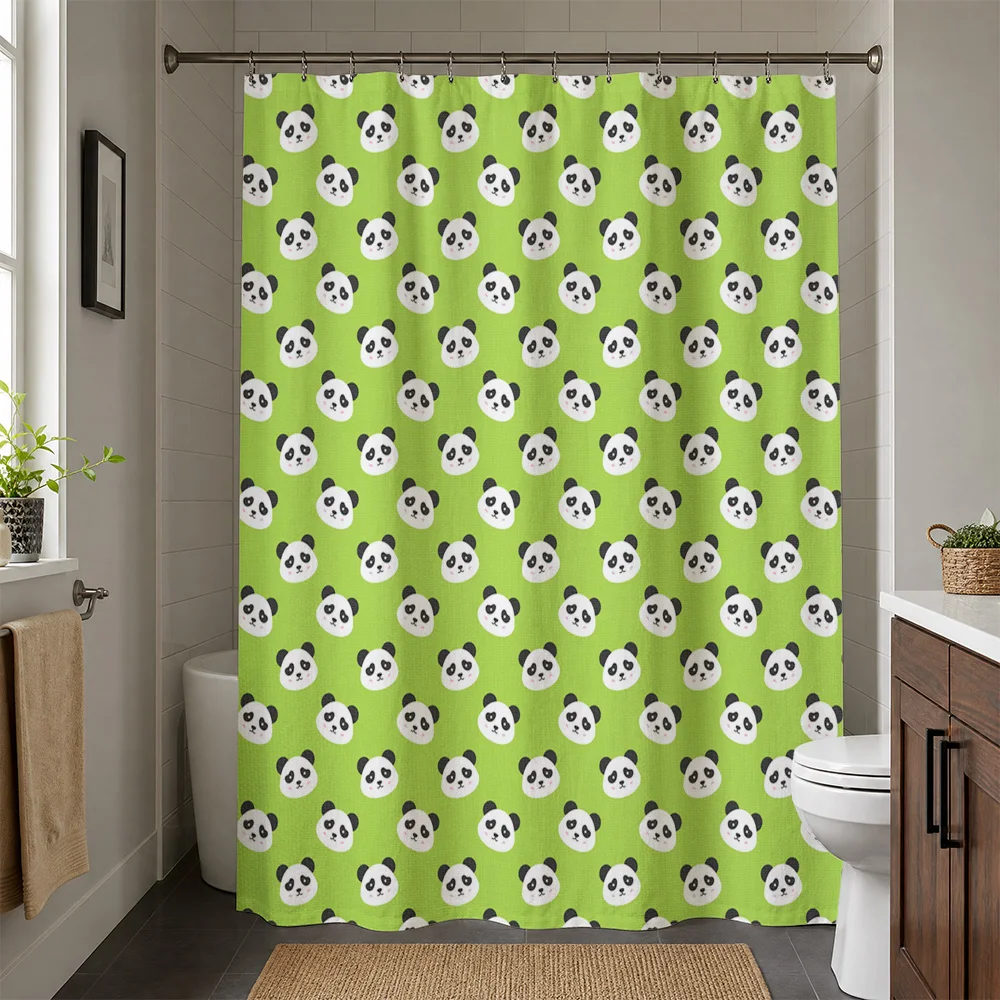 Cute Panda Print Shower Curtain Waterproof Shower Liner for Bathroom Decor Kids Nursery Green Background Animal Print Home Acces