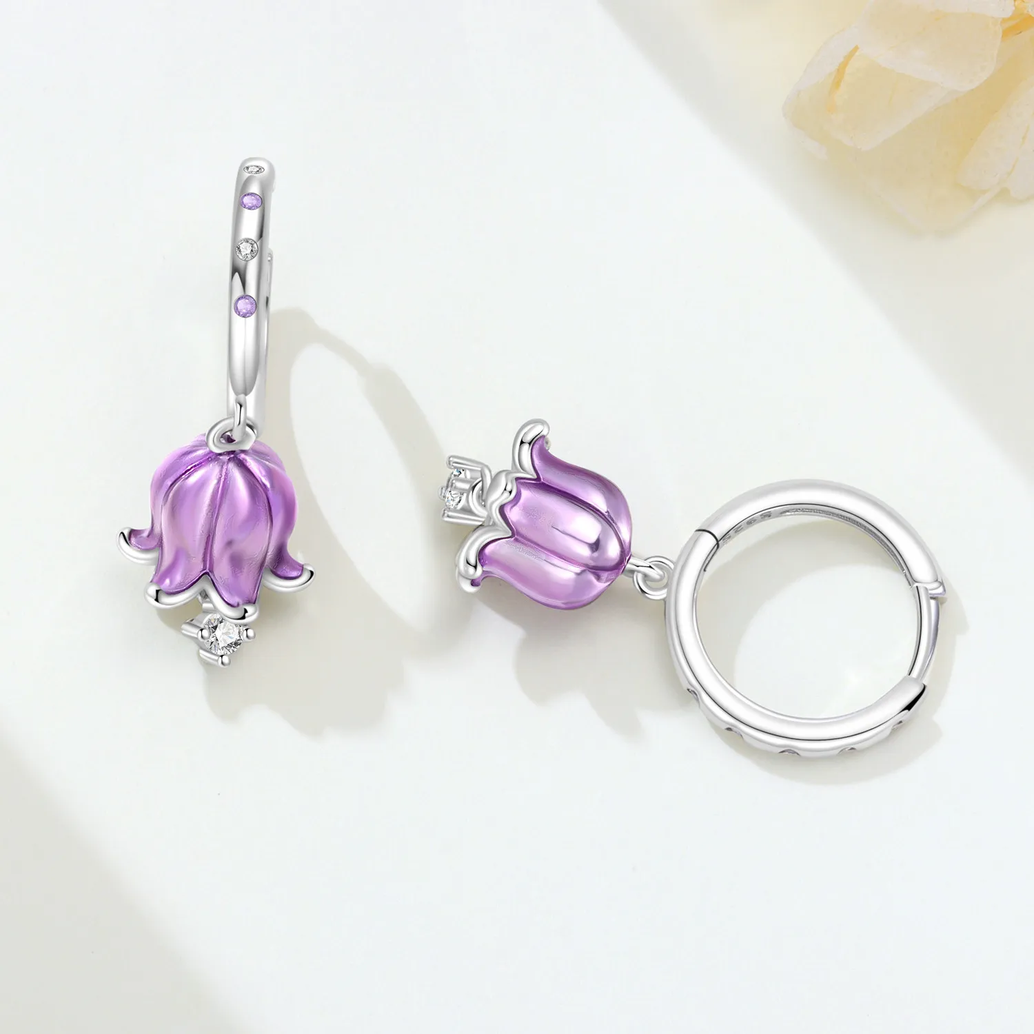 Original 925 Sterling Silber Ohrringe, Vielseitige Exquisite Hellviolette Rosa Blumen-Schmetterlings-Ohrringe, Schmuck für Frauen zum Geburtstag – Detail 3