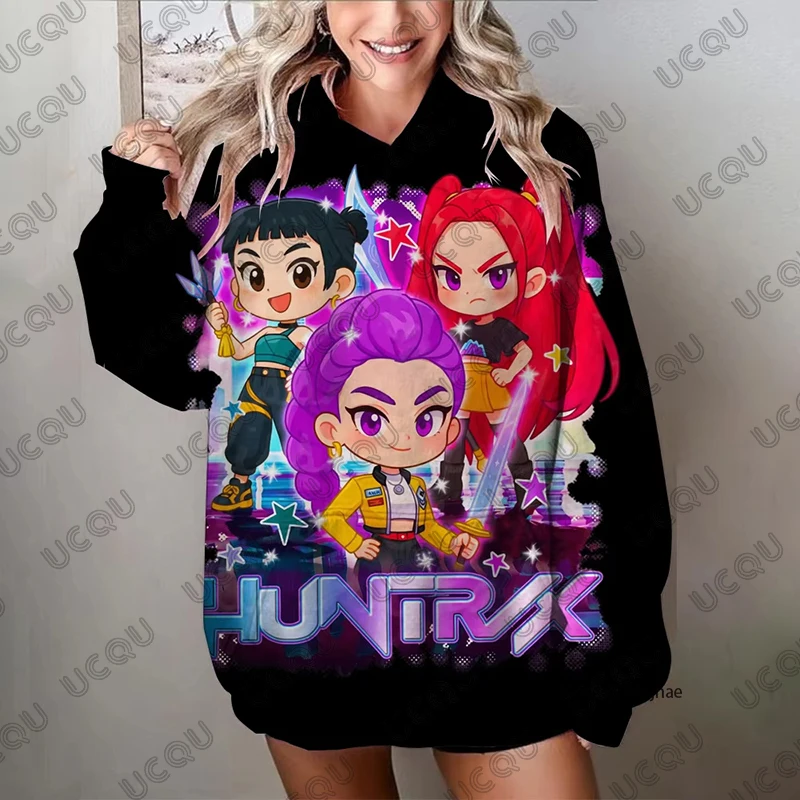 الخريف موضة Kawaii KPop شيطان الصيادين طباعة هوديس للنساء بلوزات طويلة الأكمام بلوزة كاجوال المتضخم Y2K القمم #5