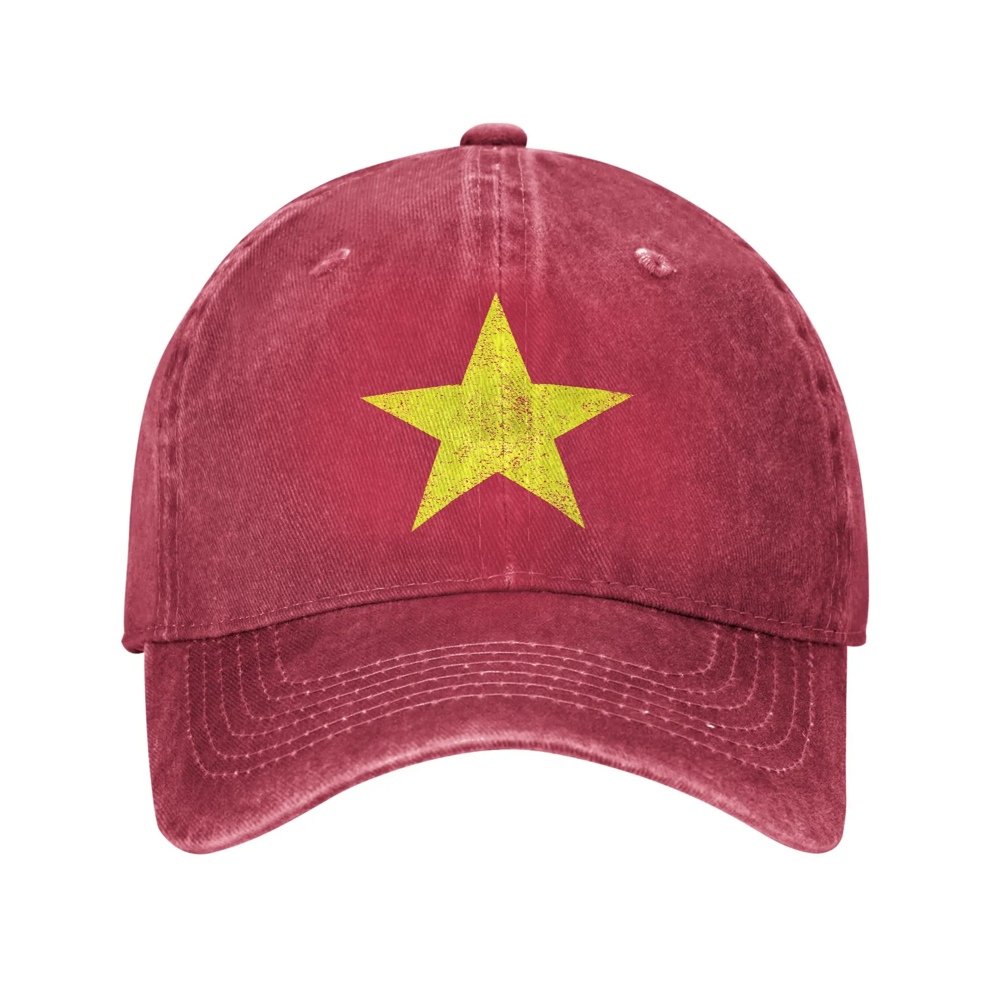 Vietnam Flag Yellow Star Asia Baseball Cap Distressed Denim Souvenir Sun Cap Men Women Outdoor All Seasons Travel Adjustable Hat