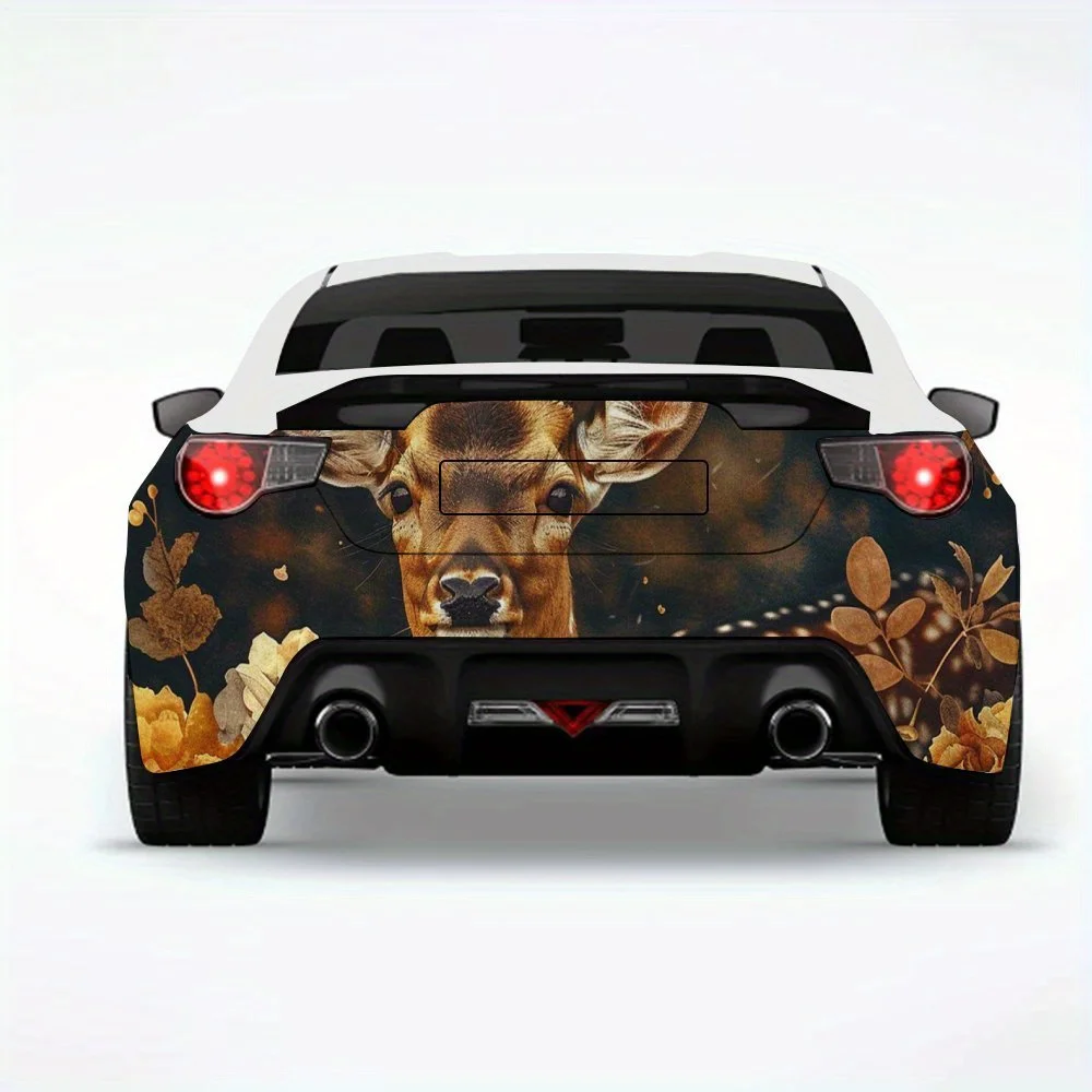 

Винтажная автомобильная наклейка с оленем и цветами, виниловая наклейка на заднюю часть автомобиля, водонепроницаемые самоклеящиеся виниловые наклейки для хвоста и бампера автомобиля, D