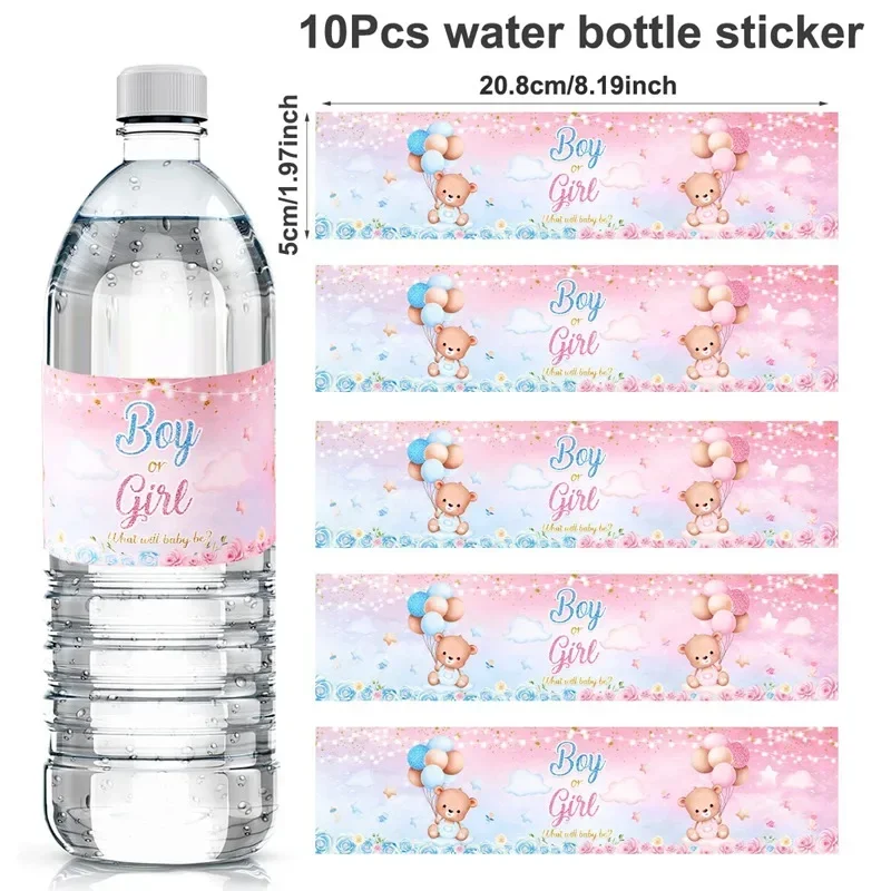 10 Stück Gender-Reveal-Wasserflaschenetiketten Rosa Blaue Bären-Aufkleber für Gender-Reveal-Partys und Ersten Geburtstag – Detail 3