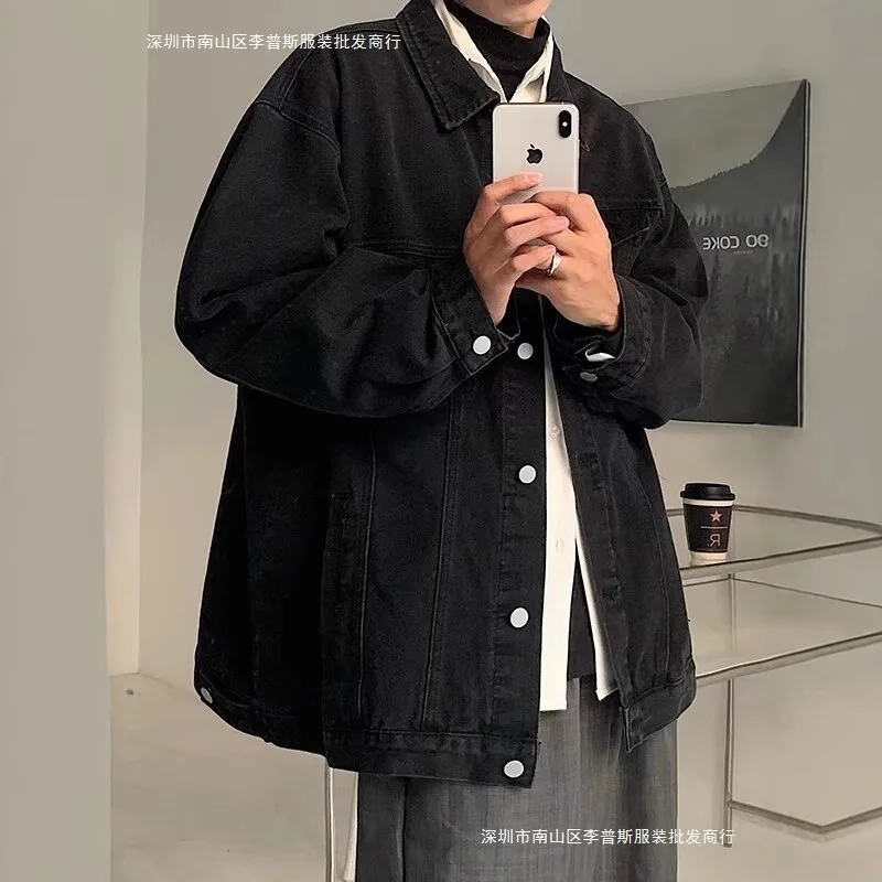 Windbreaker For Men Denim Cardigan Spring Autumn Trendy Vintage Shoulder Enhancing Cargo Casual Versatile Jacket