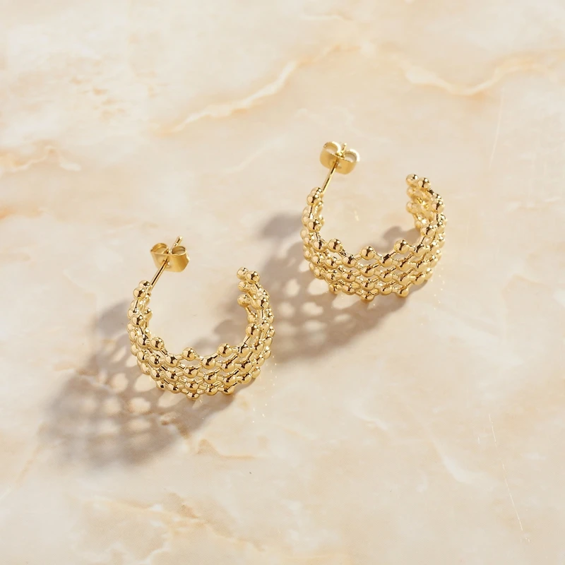 SOMMAR 2025 High Quality PVD plated Maiden stud earrings Grid C-type women earrings jewelry accessories