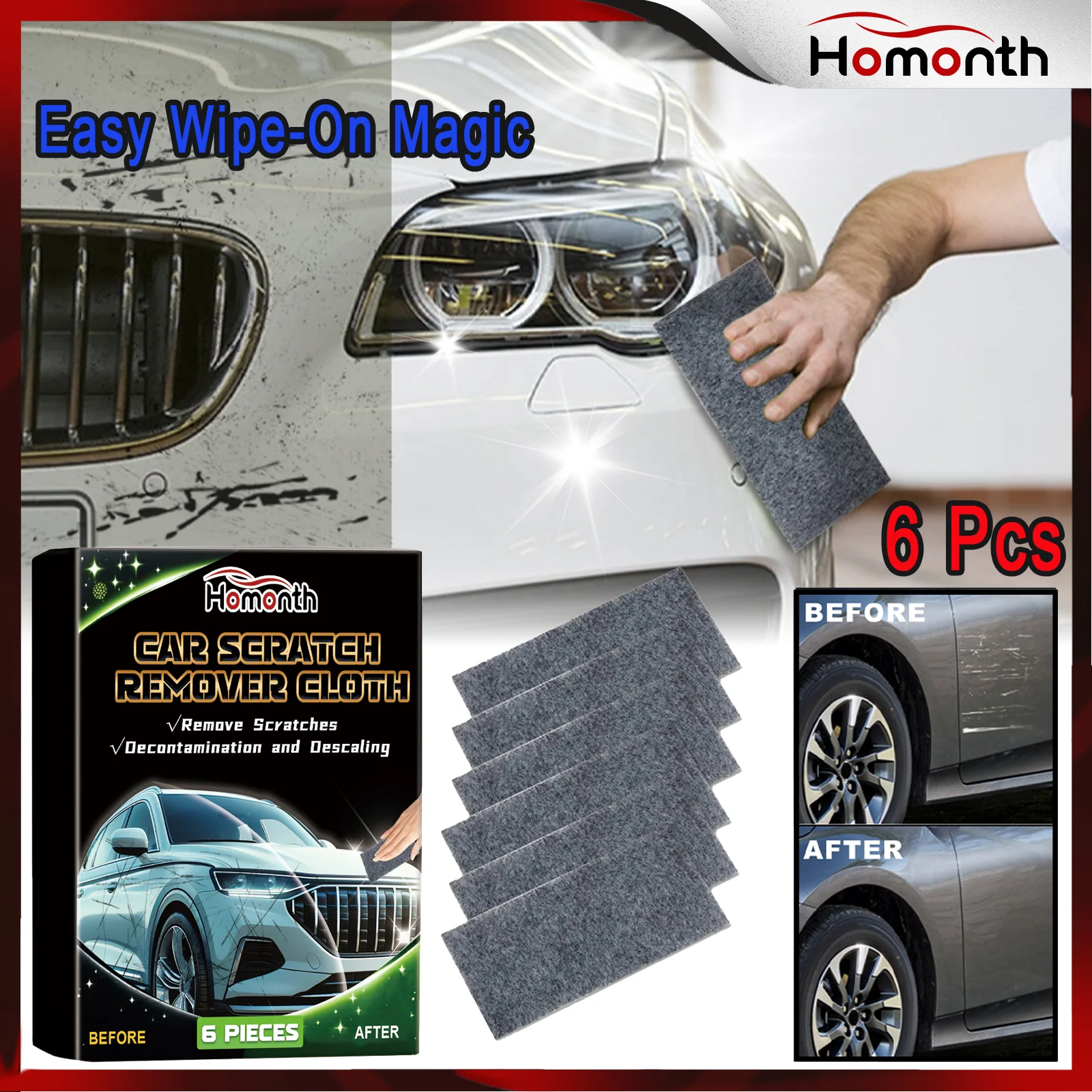 6PCS Nano Scratch Remover Cloth Car Paint Repair Polish Kit for Swirl Marks Light Scratches Removal Restores Shine Auto Care