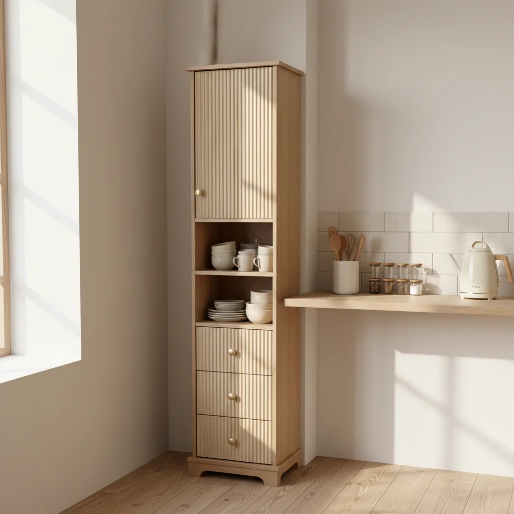 xx-Modern Wood Tall Sideboard with 3 Drawers & Flat Door Large Storage Kitchen Wood Cabinet 3 Inner Shelves for Dining Room^