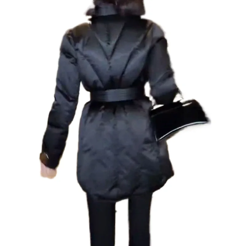 

Women's Black V-neck Lace-up Waist To Look Slim and Noble Temperament Commuting Jackets High-end Pearlescent Satin Cotton Suit