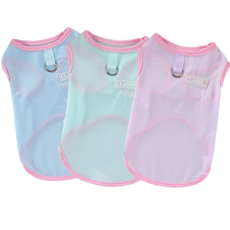

Thin Cat Dog Clothes Summer Mesh Hoodie Vest With Hook Cooling Sleeveless T-Shirt For Small Medium Dogs Chihuahua Puppy Vests XS