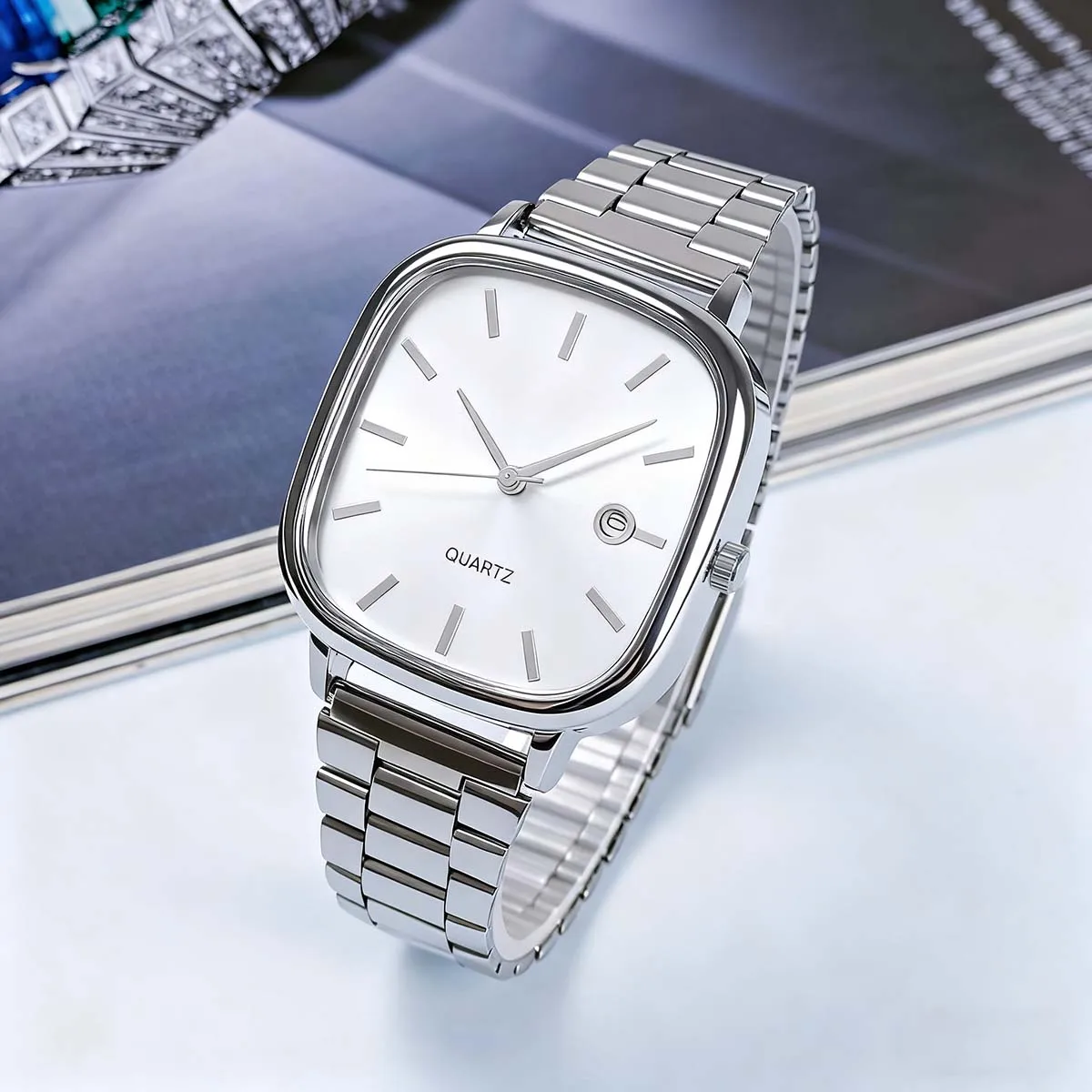 Vintage Alloy Band Men Watch Square Black Dial Business Fashion Male Quartz Wristwatch