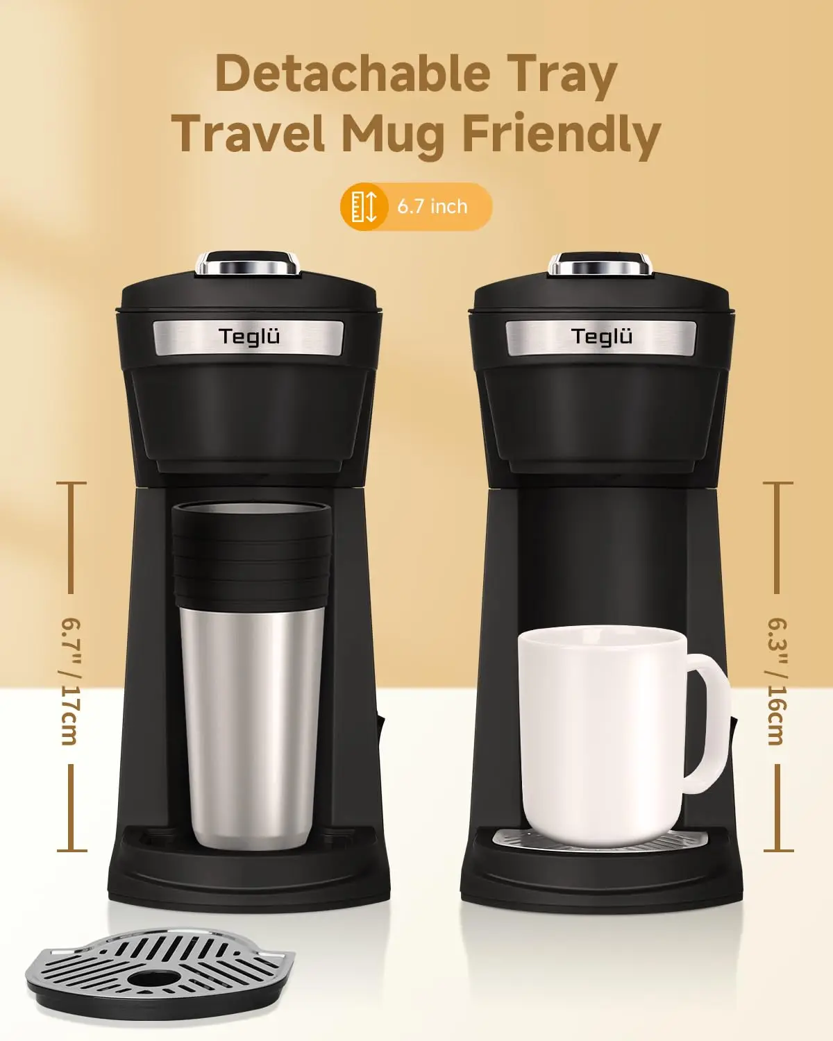 14 Oz Coffee Maker, Mini Single Serve for K Cup Pod & Ground Coffee, 800W, 1.9 lb, BPA Free, Fast Brewing, Reusable Filter,