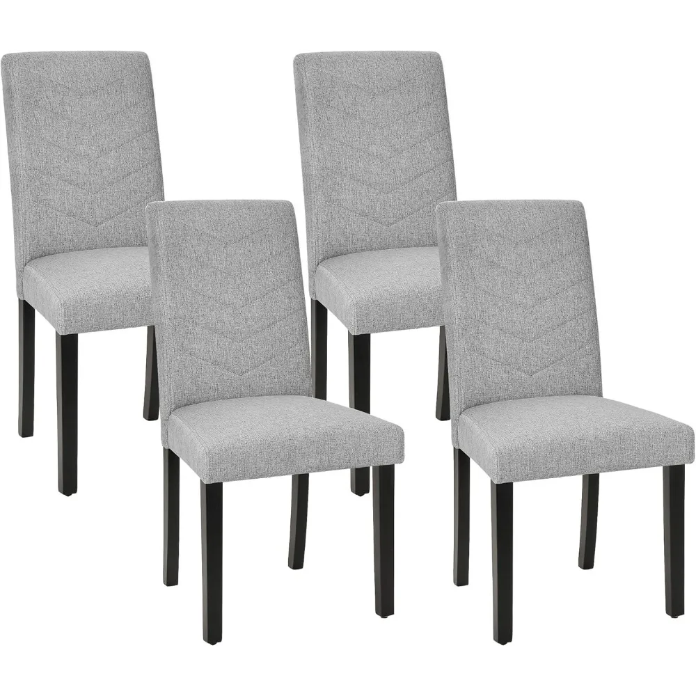 Set of 4 VECELO Fabric Upholstered Dining Chairs with High Back and Wooden Legs, Suitable for Kitchen and Living Room, Light Gra