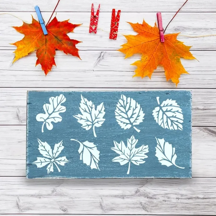 استنسل أوراق شجر متنوعة للحرف اليدوية - تصميمات من خشب البلوط والخشب والكرمة للديكور بنفسك وصناعة البطاقات