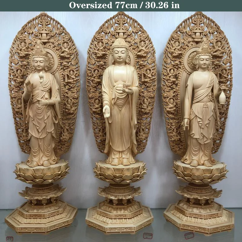 

Wood carving Oversized Guanyin, Tathagata Buddha Characters Statue Solid Wood Art Carving Home Living Room office Feng Shui Idol