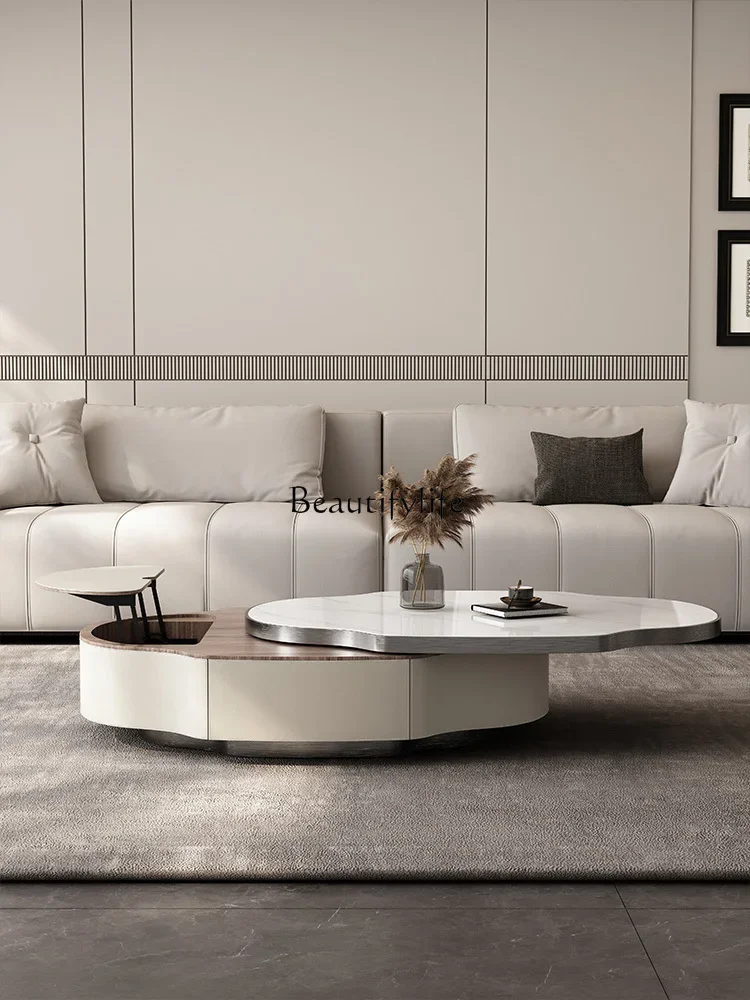 

lLight luxury creative living room cream wind rotating lifting multi-functional new special-shaped solid wood coffee table