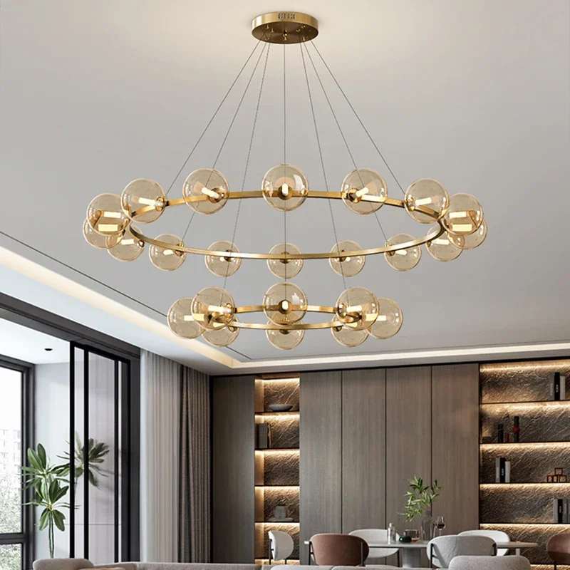 

Luxury Ring Chandelier Led Smoky Gray Glass Bubble Ball Lamp for Living Room Dining Room Indoor Lighting Hanging Light