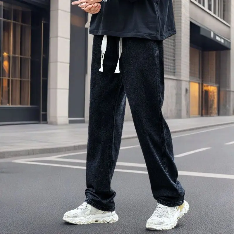 X-Long Stretch Jeans for Tall Men Drawstring Waist Straight Leg Baggy Pantalones Vaqueros Spring Autumn Fashion