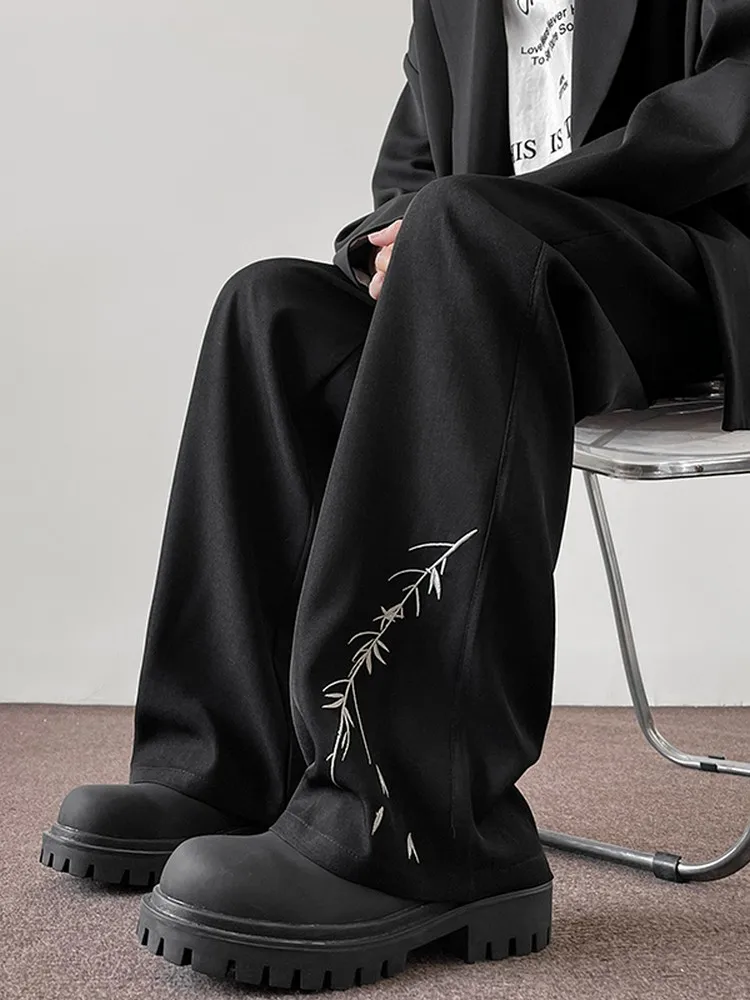 

Новые китайские брюки из бамбукового шелка с вышивкой, повседневные, летние, прямого кроя, для мужчин, модные, трендовые