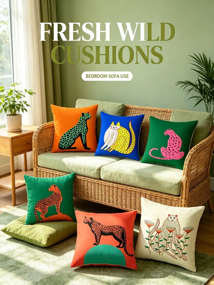 Color Block Leopard Cheetah Print Throw Pillow Covers, Abstract Cartoon Wild Animal Decorative Cushion Cases, Bright Contrast Co
