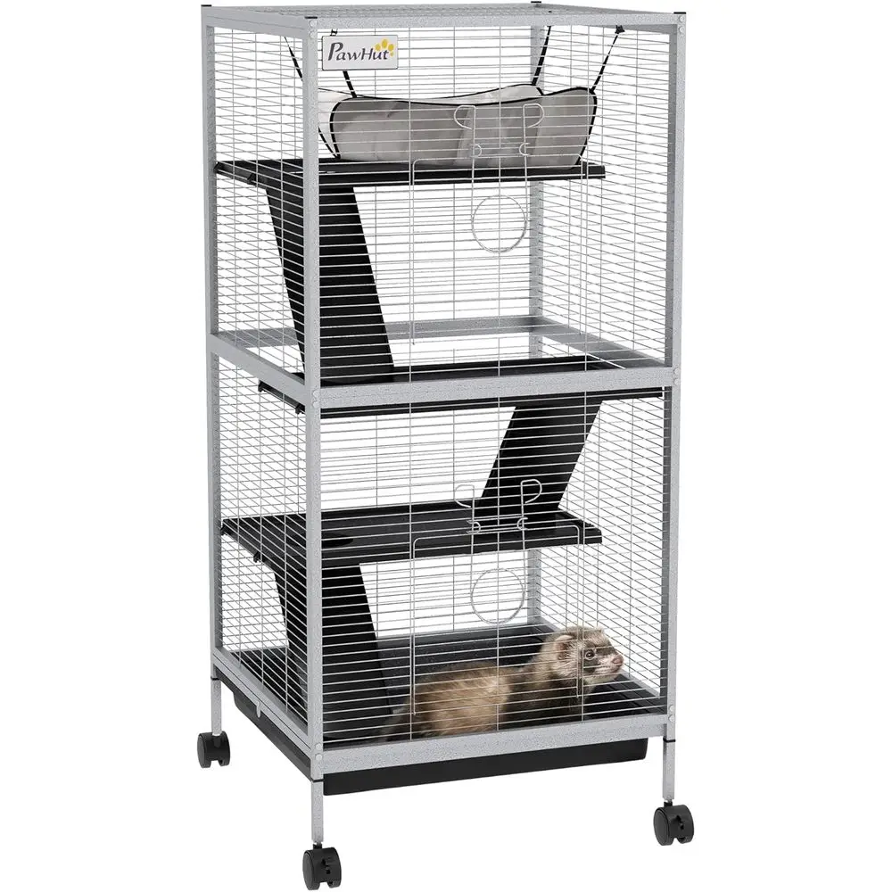 

4-Tier Rolling Animal Cage with Hammock, Removable Tray for Small Pets, Suitable for Chinchillas & Sugar Gliders