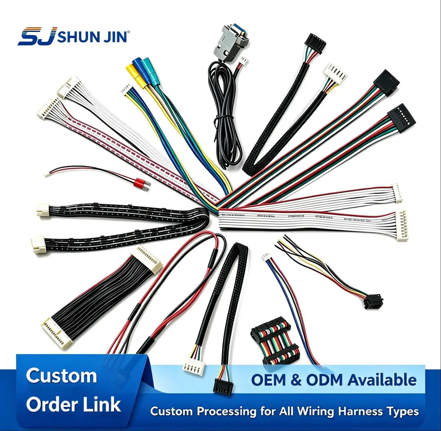 Factory Custom Terminal Wire Harness, XH2.54 DuPont Flat Ribbon Cable, Shielded High Temp Electronic Power Cable Custom Made
