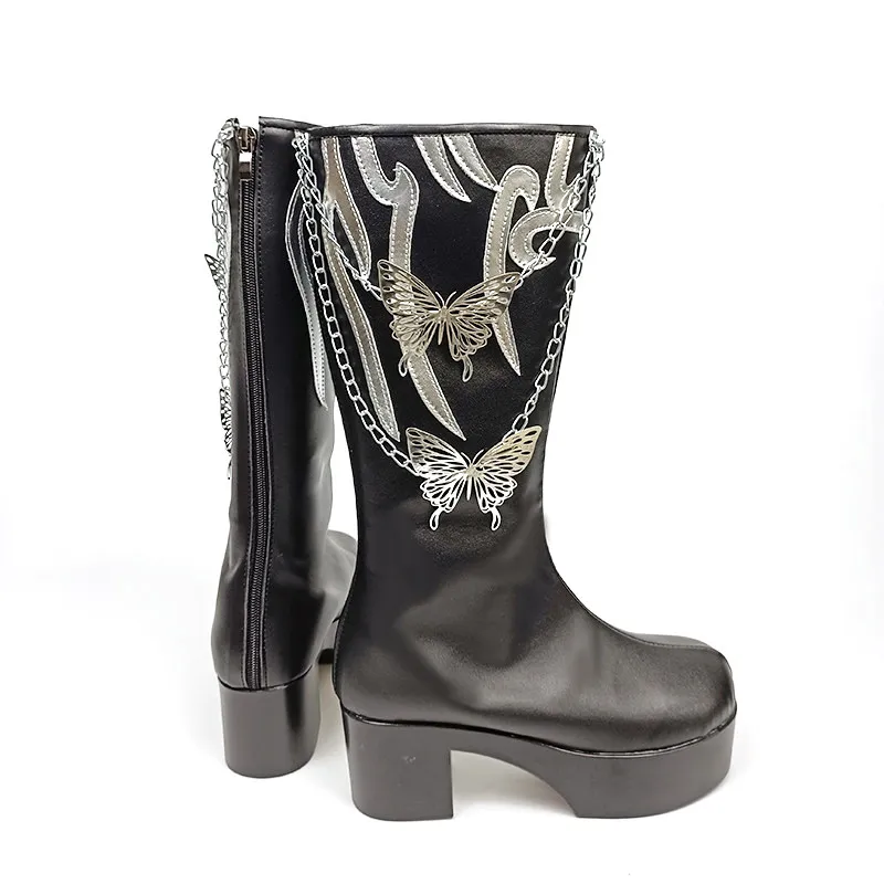 Anime Heaven Official's Blessing‌ Hua Cheng Cosplay Shoes Black High Heels Long PU Leather Boots For Halloween Carnival
