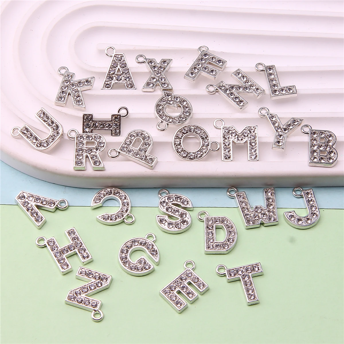 10/26pcs 17*13mm White K color crystal letter pendant for women necklace earrings jewelry accessories