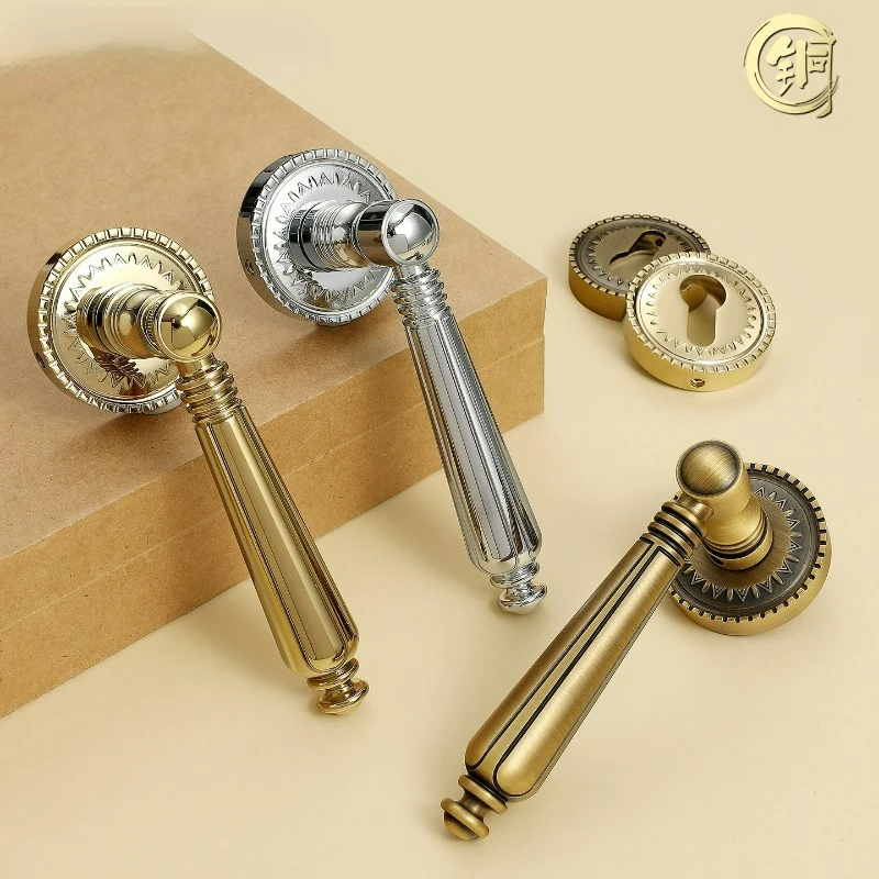 

French Retro All Copper Indoor Door Lock, Light Luxury Bedroom, Conference Room, Office Split Handle Lock