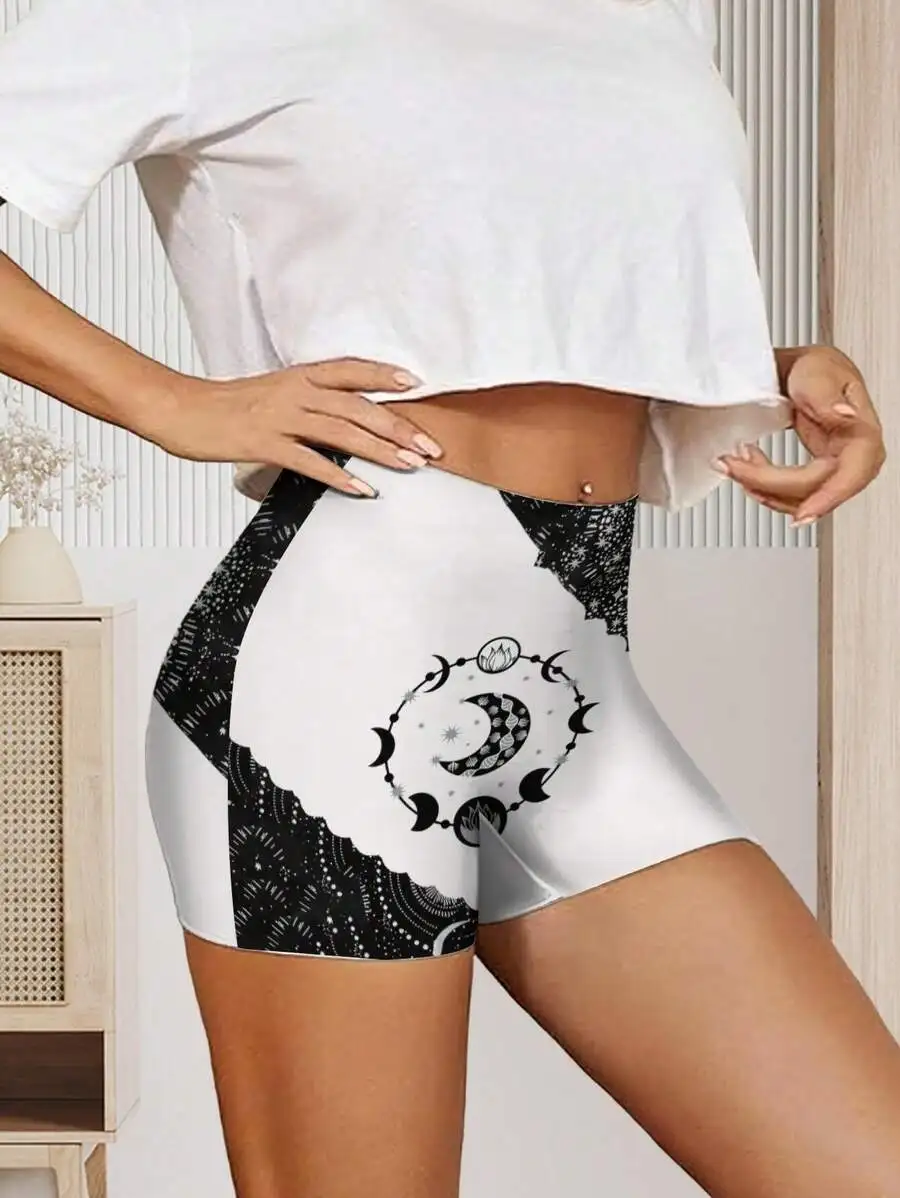 

Women Summer Sport Shorts Moon Phase Graphic Athletic Shorts Celestial Witchy Aesthetic Fitness