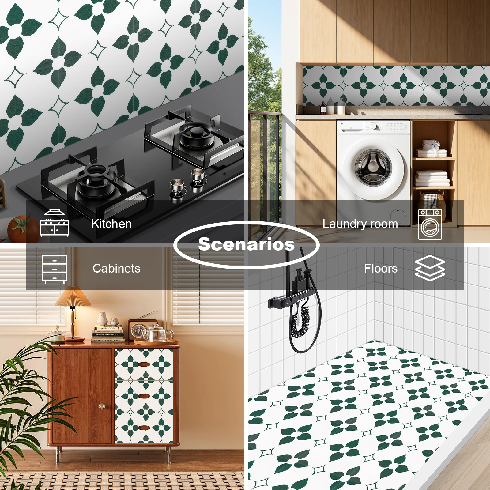 7.87 in. x 7.87 in. Light Green Floor Stickers Peel and Stick Waterproof (10-Pack) for US