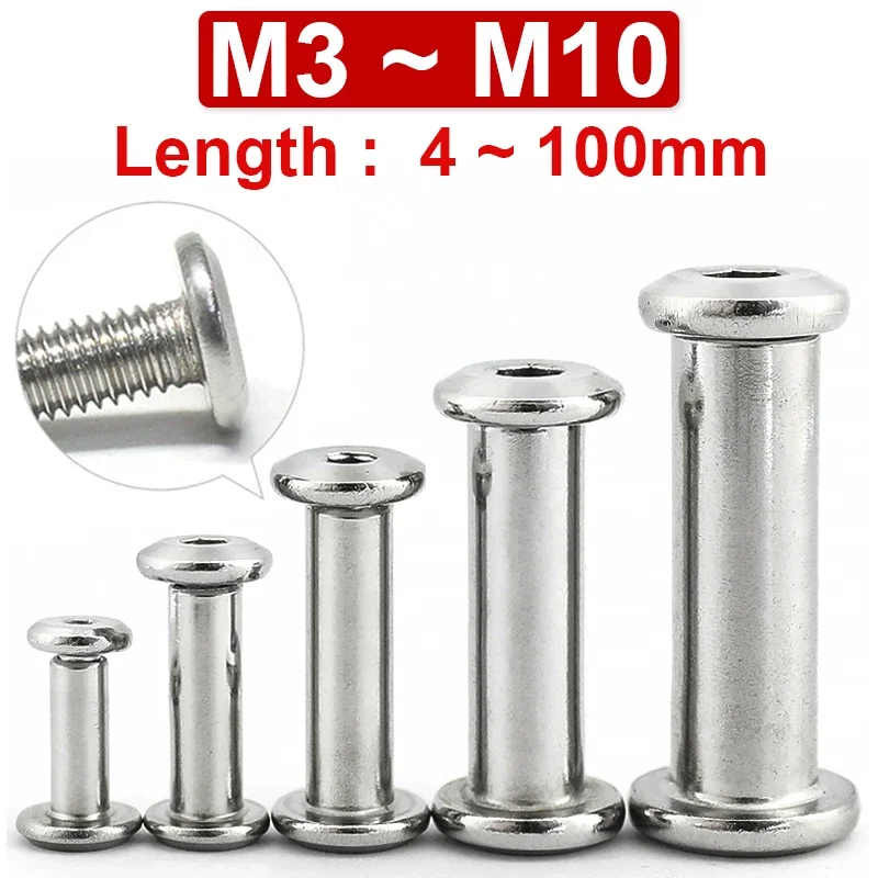 304 Stainless Steel Hexagon Socket Screw Locking Splint Screw Nut Combination Album Butt Account Book Nail Edge Chamfer M3~M10