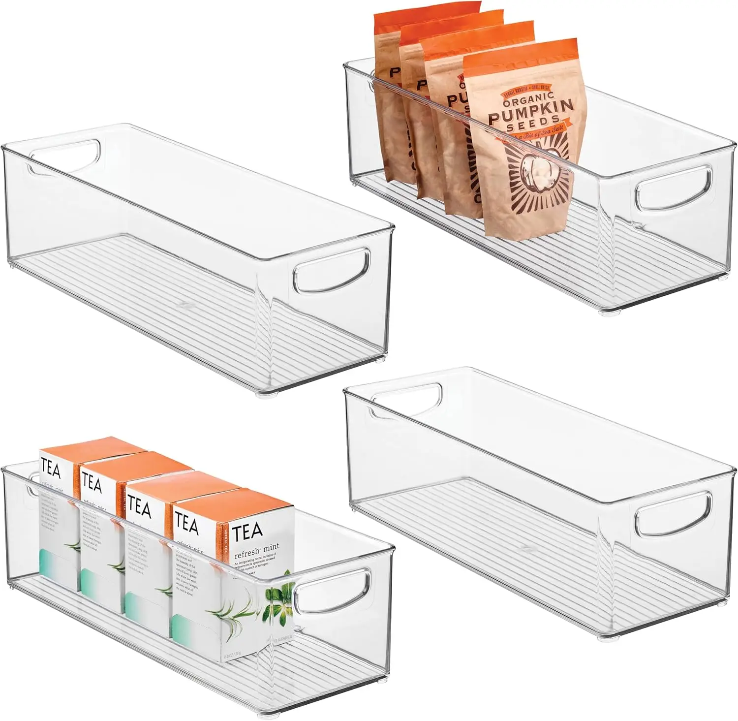 

Clear Plastic Stackable Storage Bins with Handles for Kitchen, Fridge, and Cabinet Organization - Set of 4