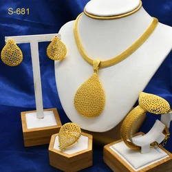 ANIID Indian Luxury Water Droplet Necklace And Earrings Sets For Women Gifts Ethiopian Bridal 24k Gold Color Jewelry Set Wedding