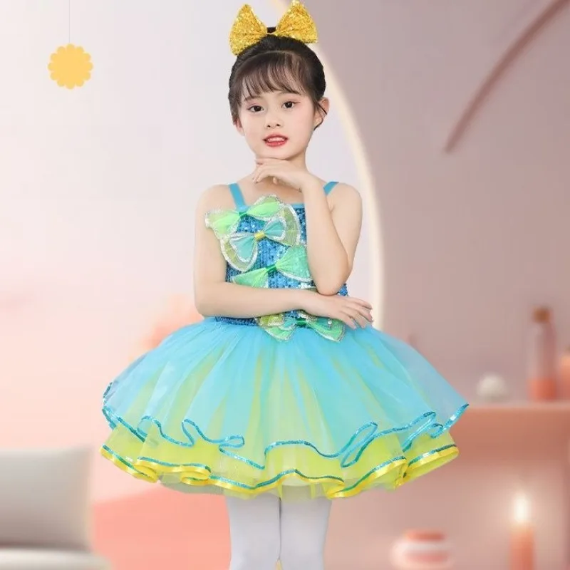 Sequined Tutu Dress Fluffy Tulle Skirt Stage Performance Costume Princess Dance Outfit Holiday Show Wear Party Elegant MeshDress