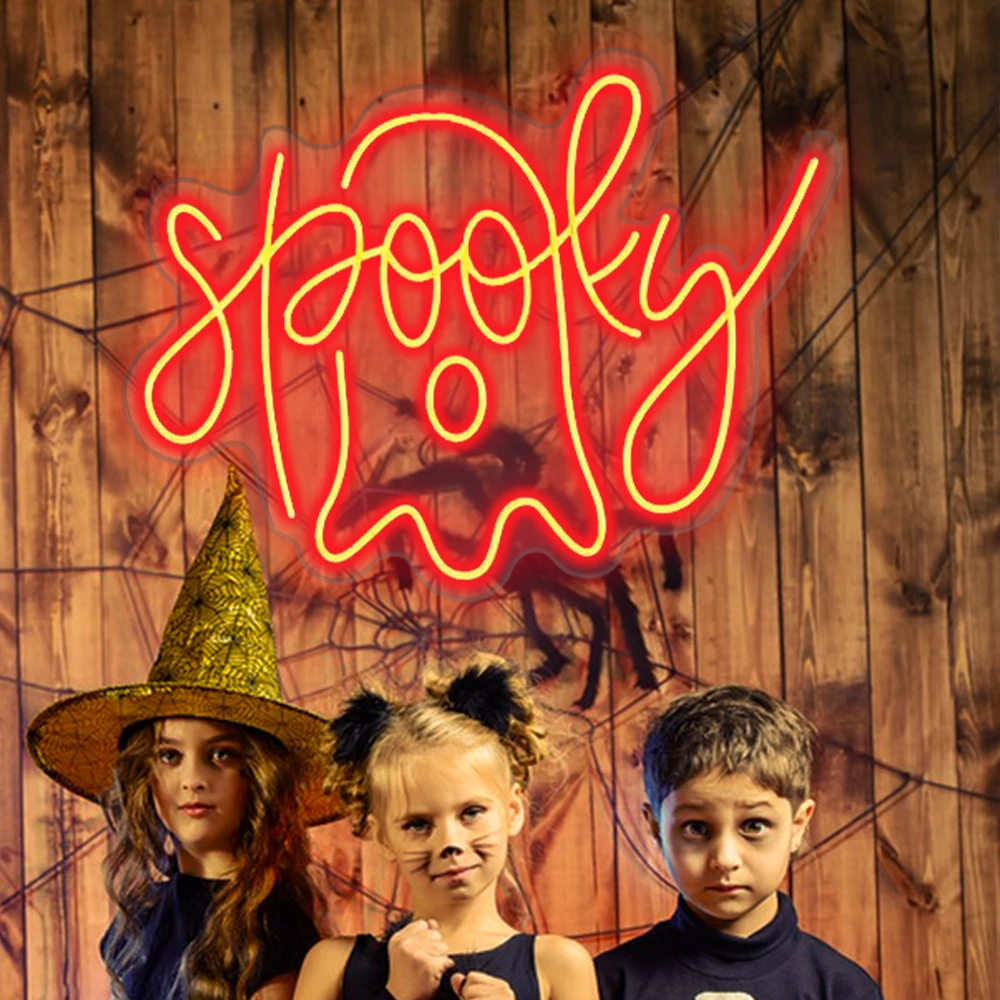 Sinais de Neon Halloween para Wall Decor, Ghost LED Neon Sign, Luz Regulável, Sinal de Neon USB, Bar, Clube, Festa