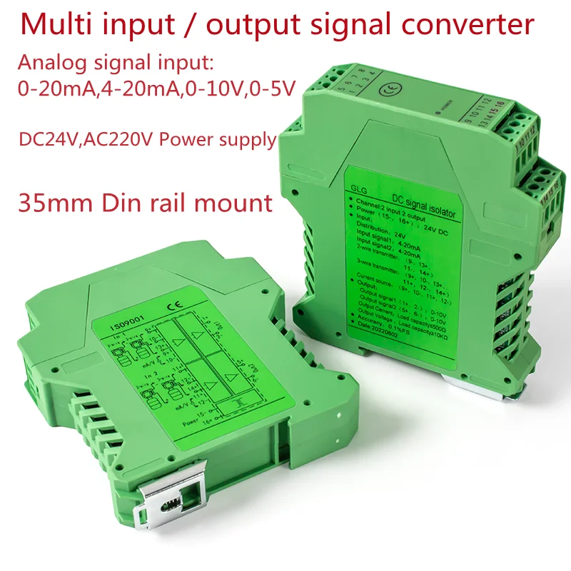 

1 in 1 out 2 output 4-20 mA input output signal isolator AC/DC 85-265 signal senor 0-5V 0-10v DC24V power supply