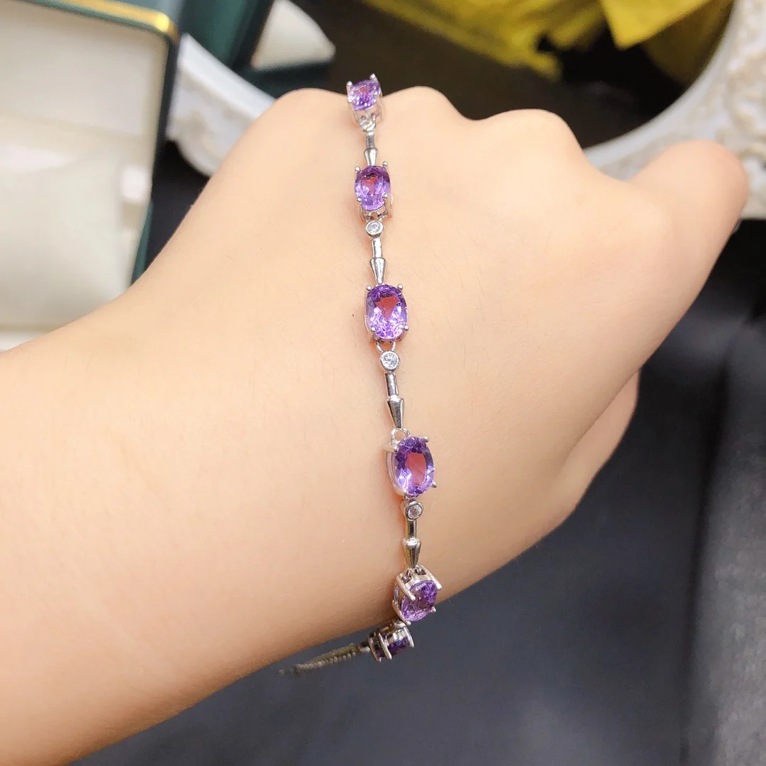 925 sterling silver natural amethyst bracelet Delicate and elegant ladies beautiful Christmas gift bag mail-order boutique