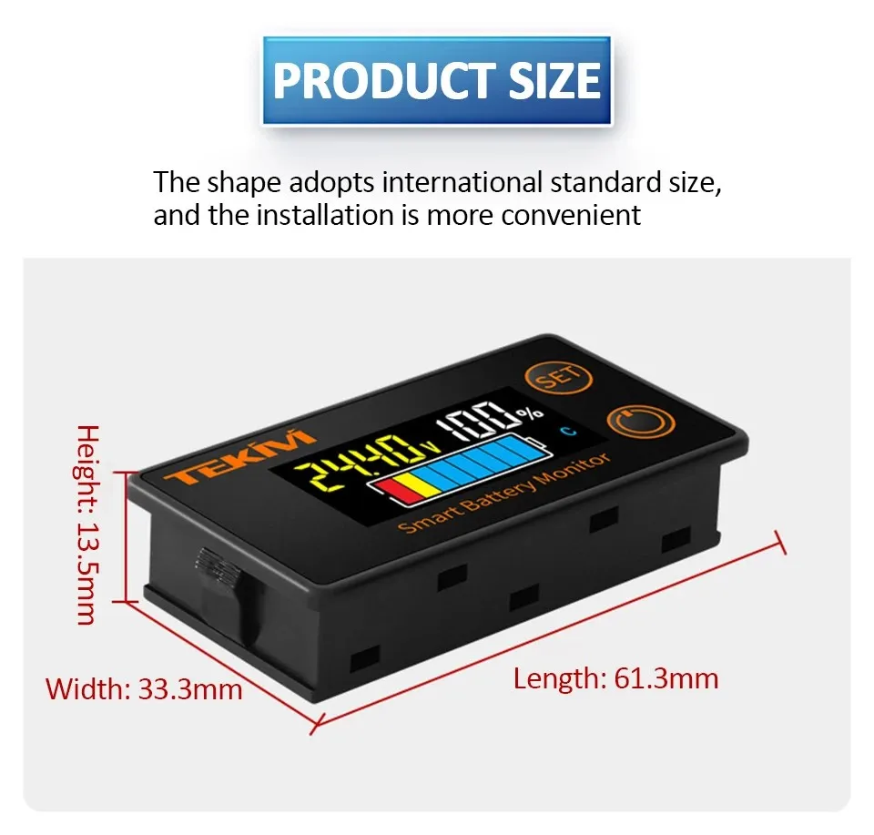 Wasserdichter LCD-Batteriekapazitätsanzeiger 8-100V Digitaler Voltmeter Batterietester für Lithium LiFePO4 Blei-Säure Motorrad Auto – Detail 5