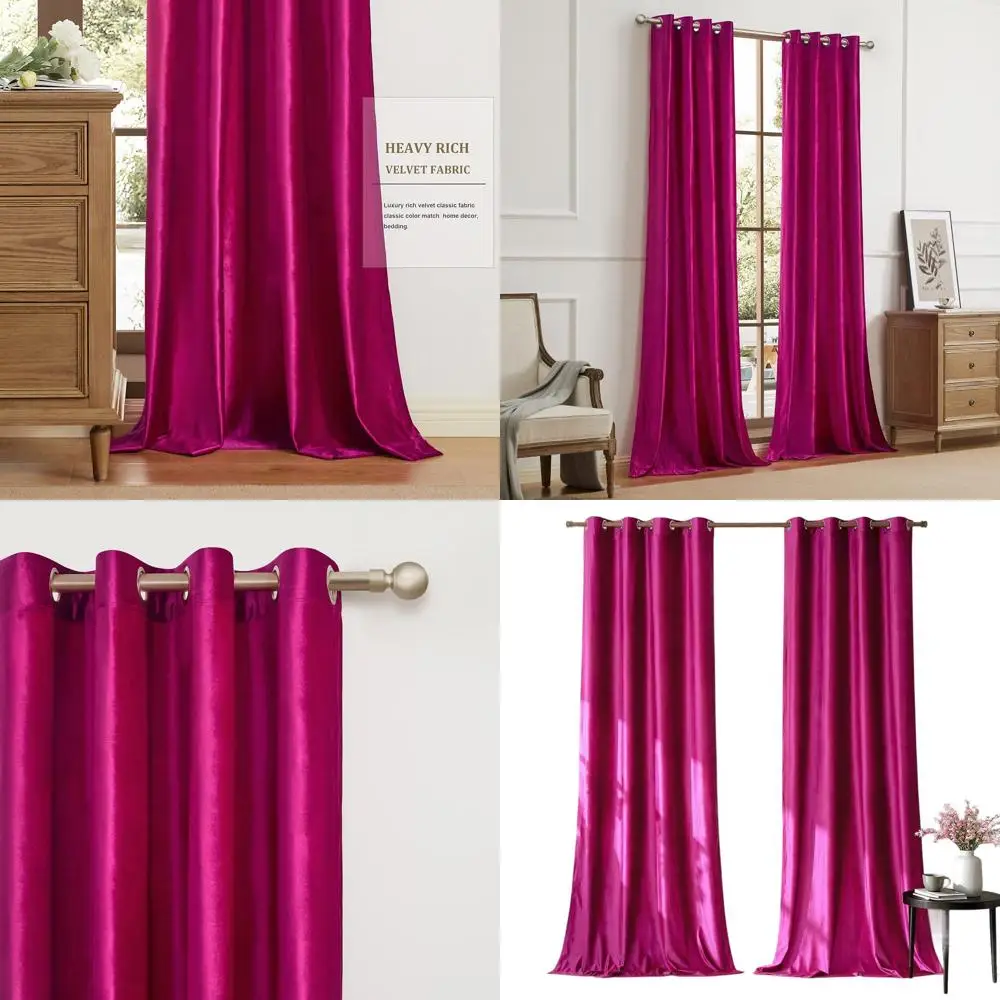 

90 Velvet Hot Pink Blackout Curtains - 2 Pack Insulated Drapes for Living Room & Bedroom