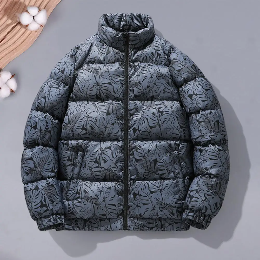 Men Autumn Winter Cotton padded Coat Zipper Closure Stand Collar Down Coat Ultra Thick Neck Windproof Down Jacket