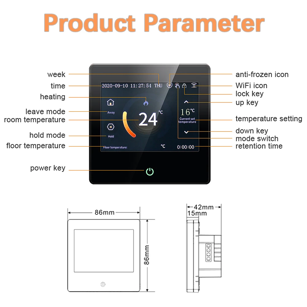 Tuya WiFi Smart Thermostat Heating Temperature Controller with Celsius/Fahrenheit LED Touch Screen Work with Alexa Google Home