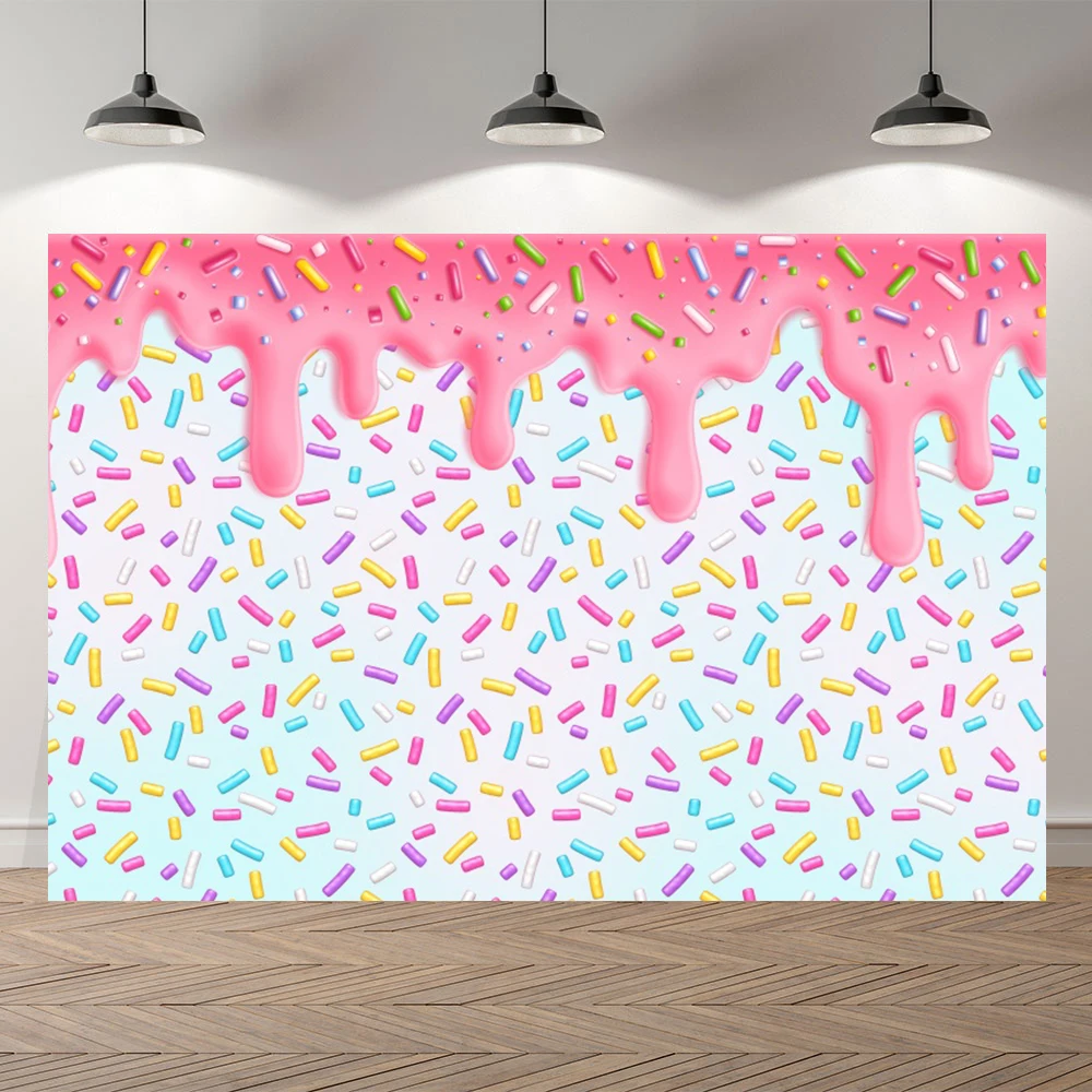 Donut Happy Birthday Backdrop Girls Sweet Candy Birthday Party Decor Background Photo Studio Photocall Cake Table Banner