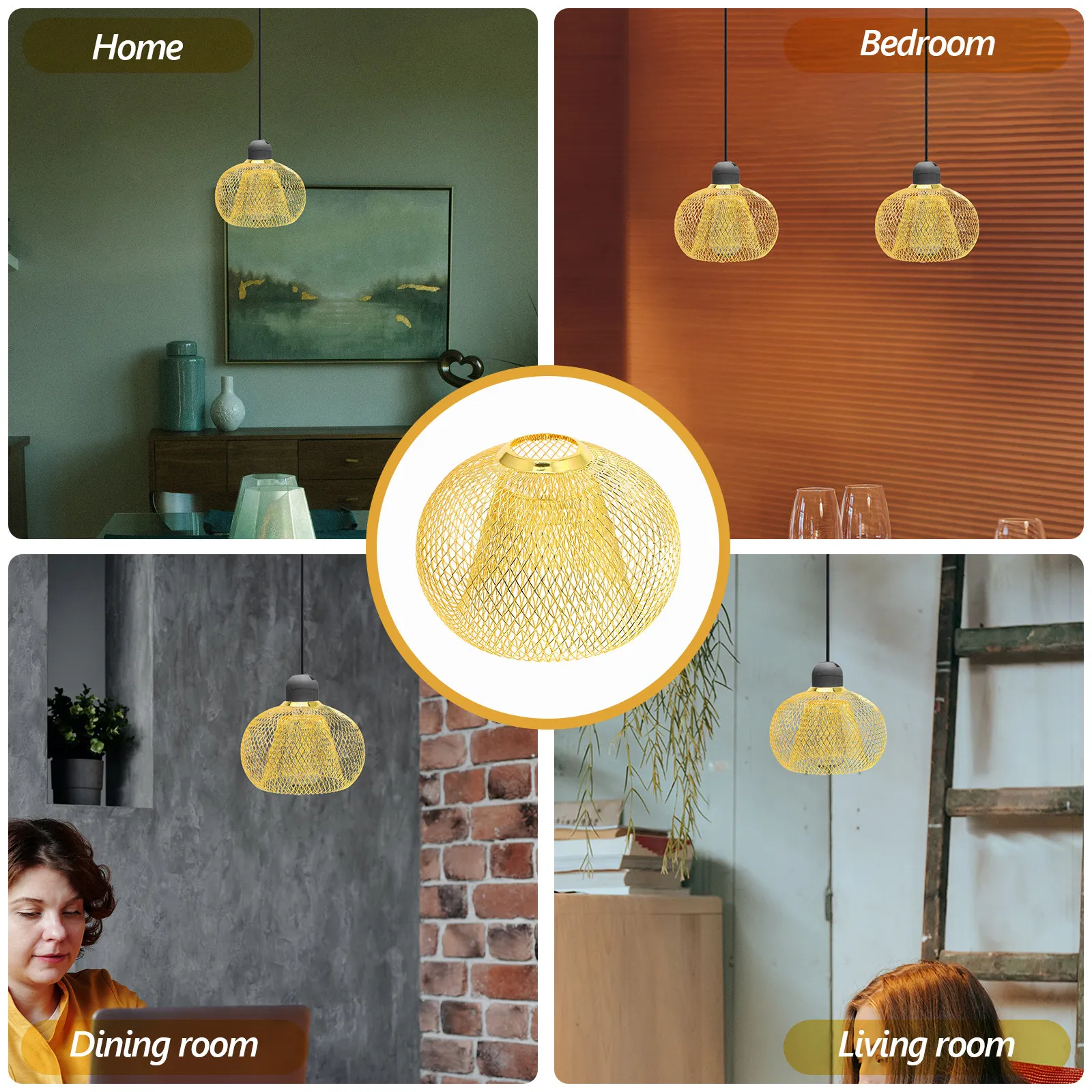 Iron Wire Lampshade Double Layer Metal Lamp Shade Frame Retro Hanging Light Cover Decorative Ceiling Lights Cover Home Lampshade