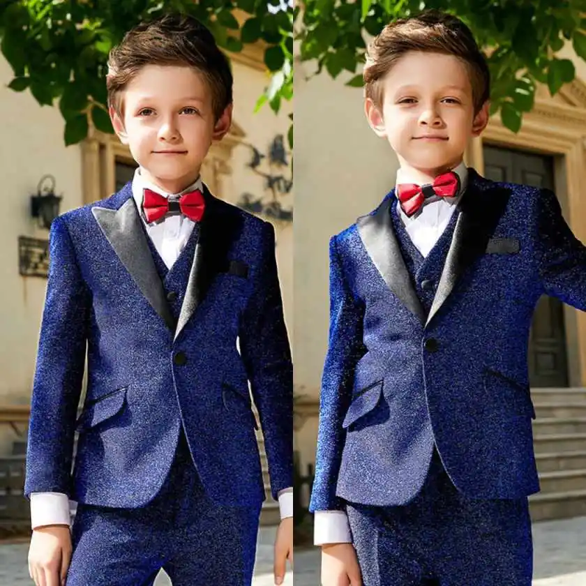 

Designer Boys Royal Blue Sparkly Tuxedo Shawl Lapel Wedding Suit Formal Party Outfit Custom Made M262216