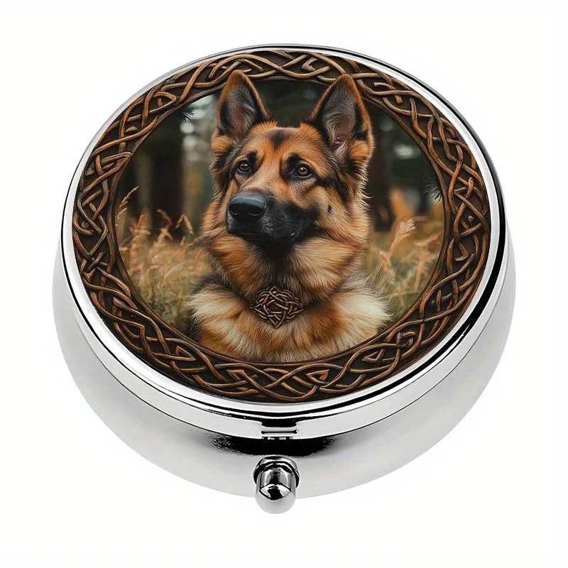 1 mini pill box with 3 compartments, German Shepherd Celtic knot theme, mini pill container, pill organizer, unique travel gift