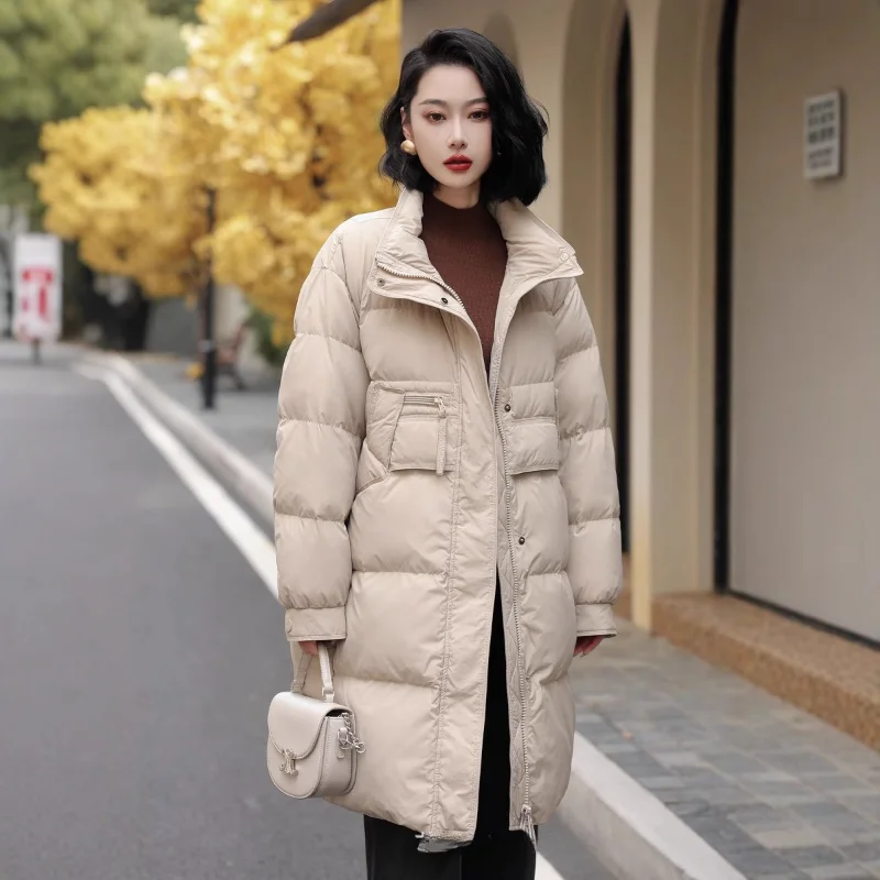 

Mid-Length Down Jacket for Women 2025 Winter New Arrival Extra Large & Thickened Loose-Fit Casual Stand Collar Warm Coats