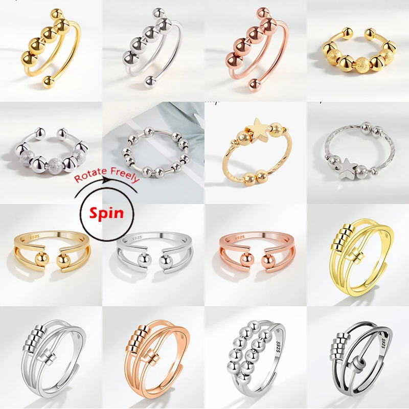 Anillo de ansiedad con cuentas giratorias libremente para hombres y mujeres, anillos giratorios simples para aliviar el estrés, cuentas en espiral, joyería ajustable antiestrés