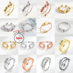 Freely Rotate Beads Anxiety Ring Fidget Women Men Simple Stress Relief Spinner Rings Spiral Bead Antistress Ajustables Jewelry